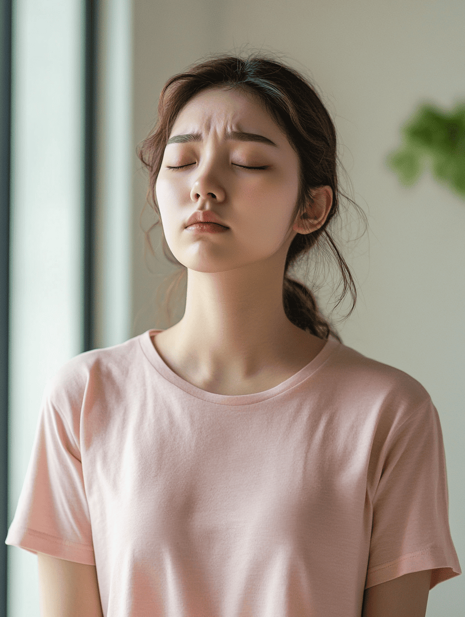 가슴의 통증을 느끼는 여성의 모습
