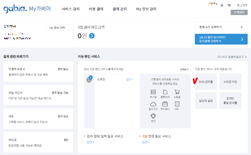 가비아 DNS 관리툴