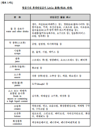 기내 반입 금지 물품 리스트