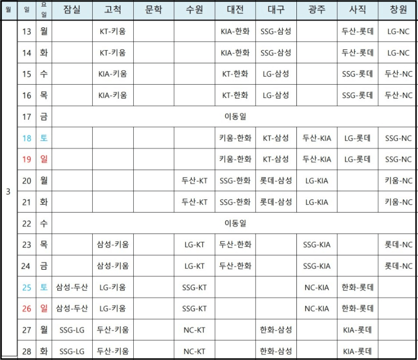 시범경기-전체-일정