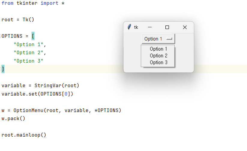 파이썬 tkinter optionmenu - 드롭다운 메뉴