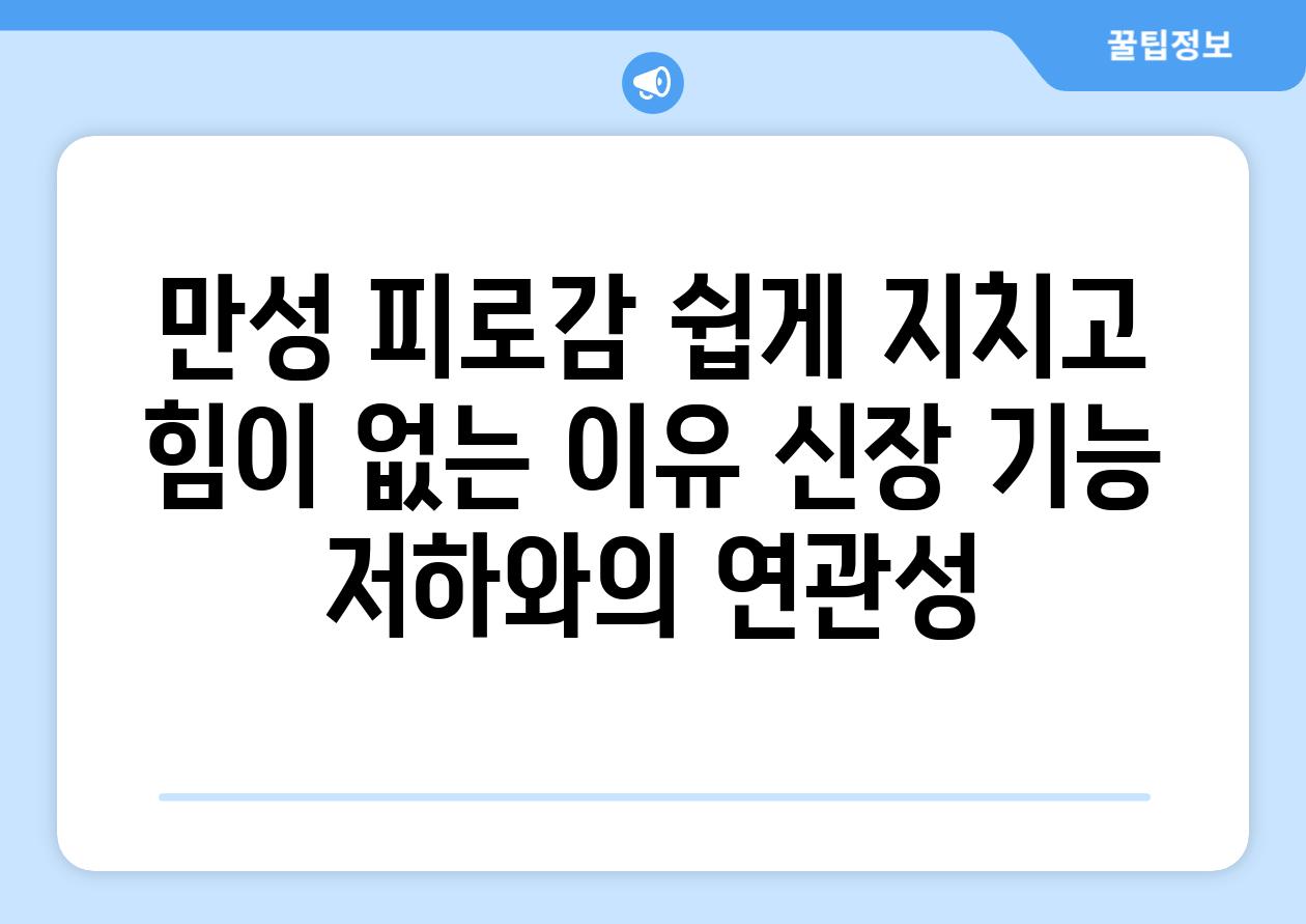 만성 피로감 쉽게 지치고 힘이 없는 이유 신장 기능 저하와의 연관성