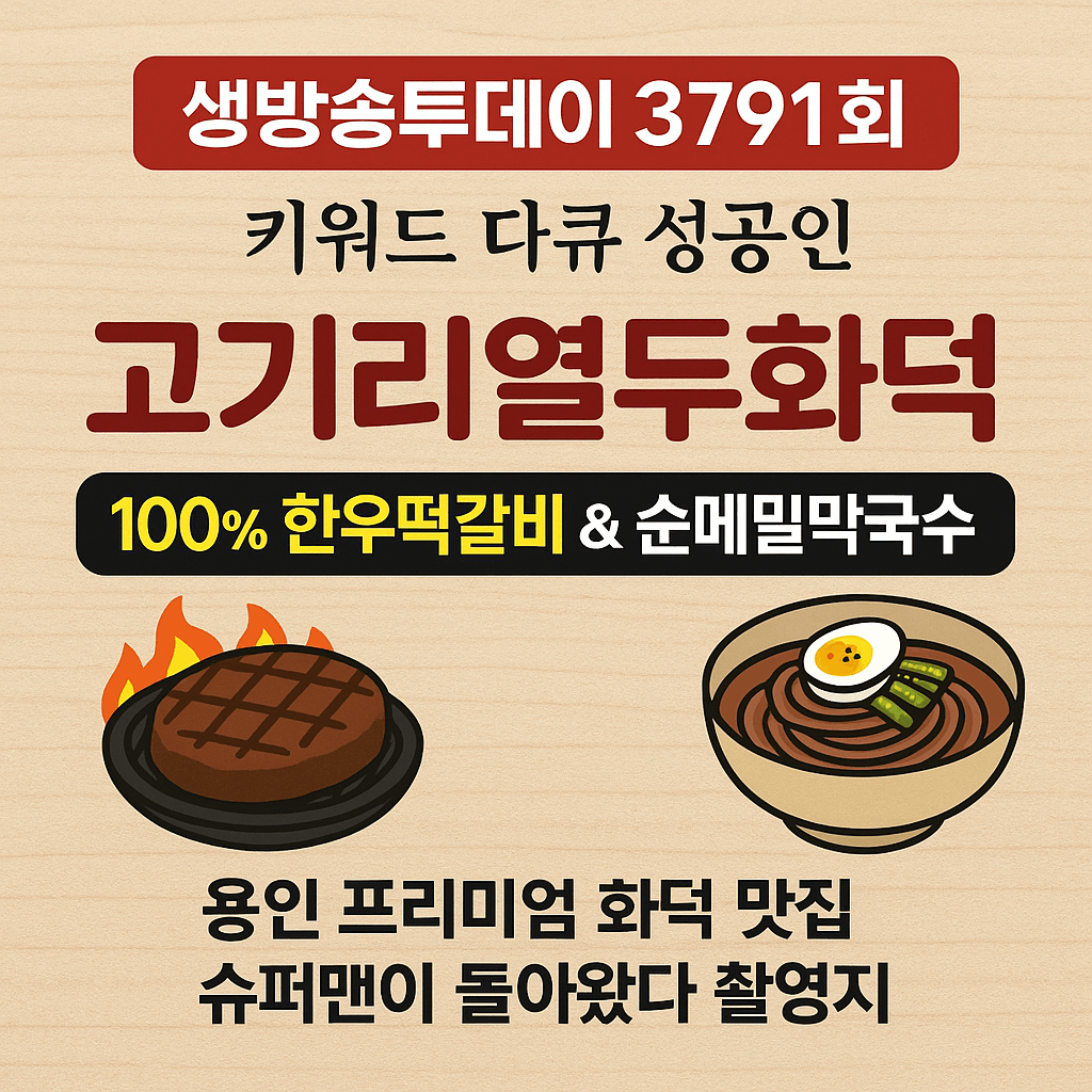 생방송투데이 3791회 키워드 다큐 성공인 용인 한우 떡갈비와 4종 막국수 맛집 고기리열두화덕