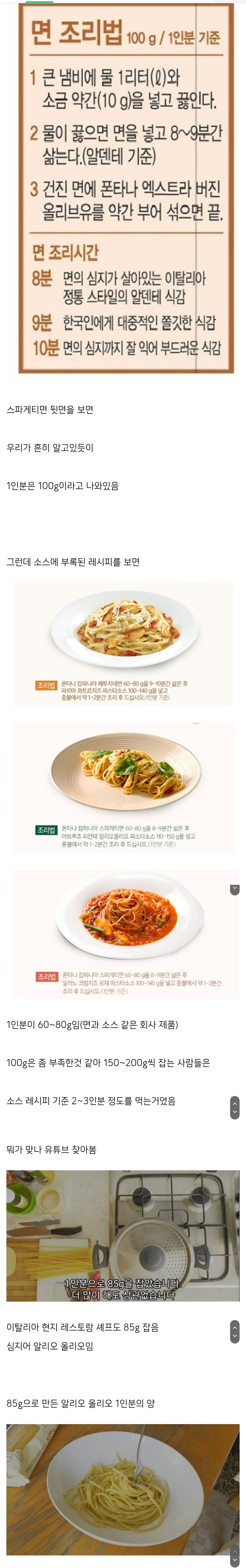 충격적인 파스타 1인분 양