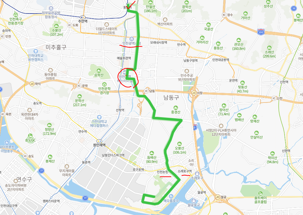  [인천] 537번버스 시간표,  노선 : 남동공단, 인천논현역, 인천종합터미널, 동암역