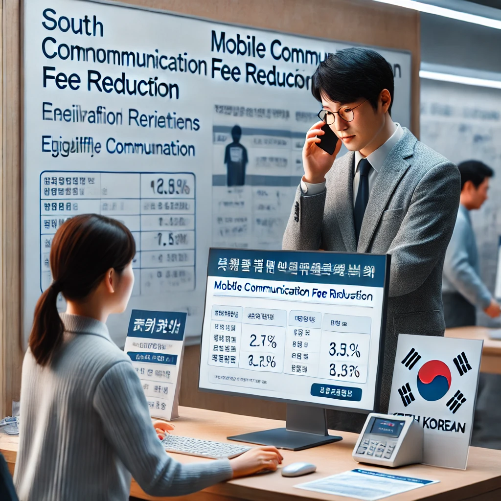 이동통신비 감면 혜택을 확인하는 고객과 상담원, 서비스 센터 내부