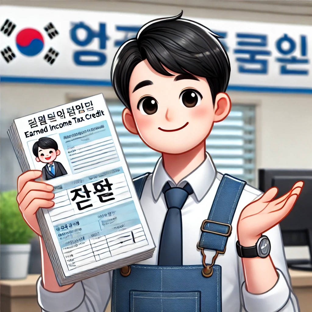 근로장려금 서류를 들고 기뻐하는 한국인 노동자
