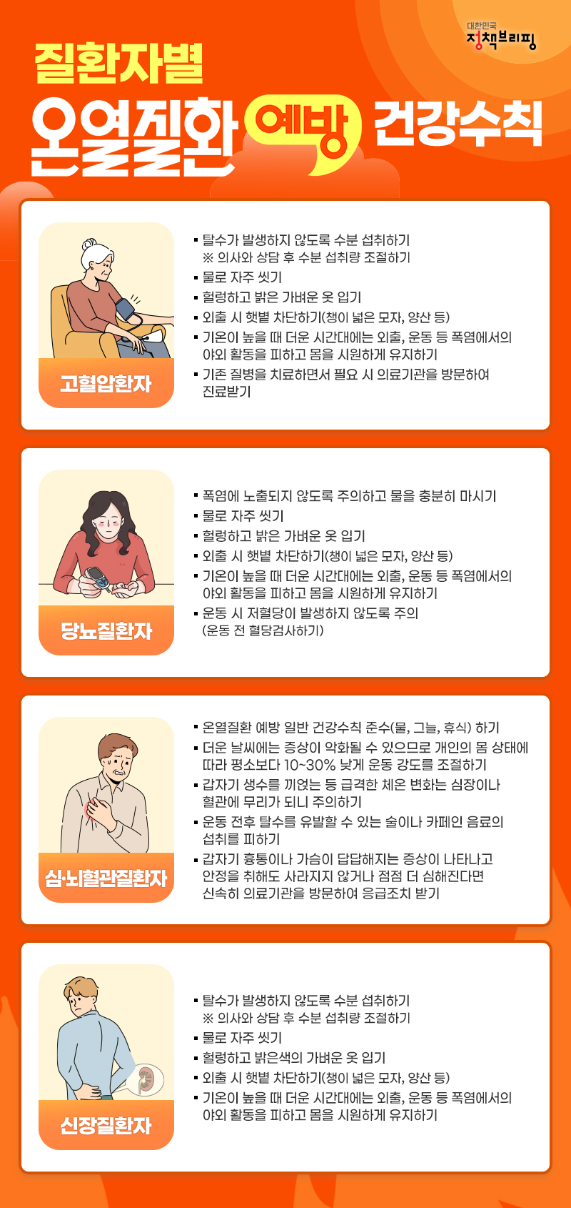 질환자별 온열질환 예방 건강수칙