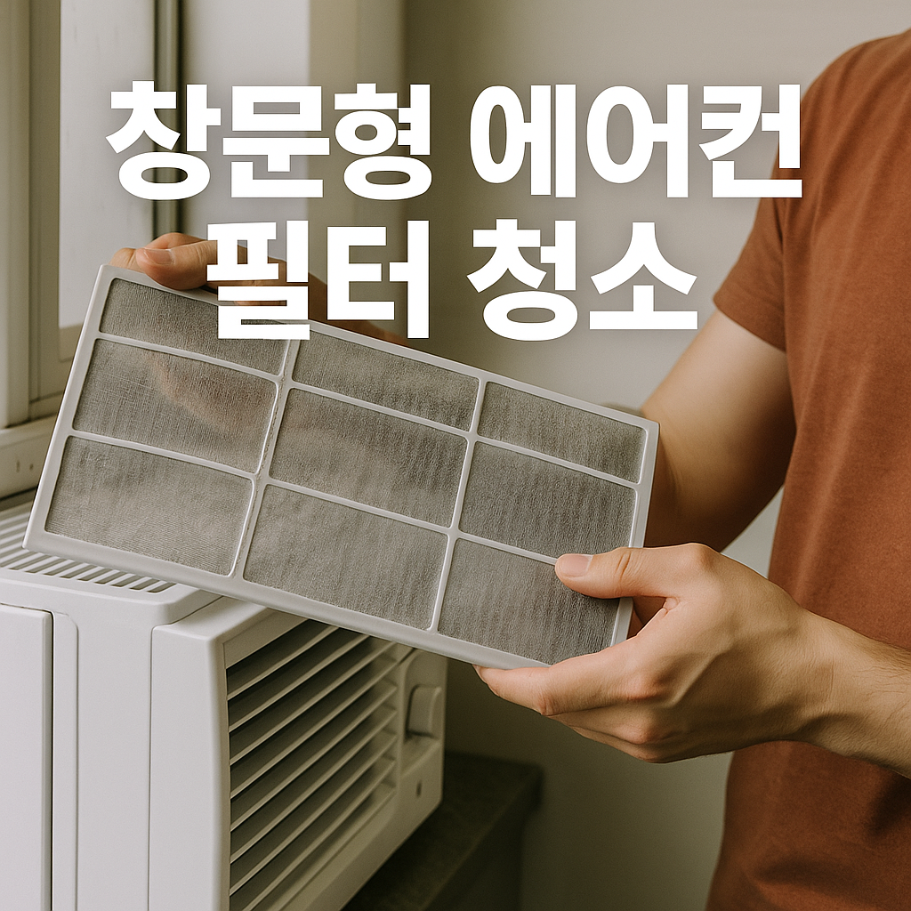 창문형 에어컨 필터 청소 관련 이미지