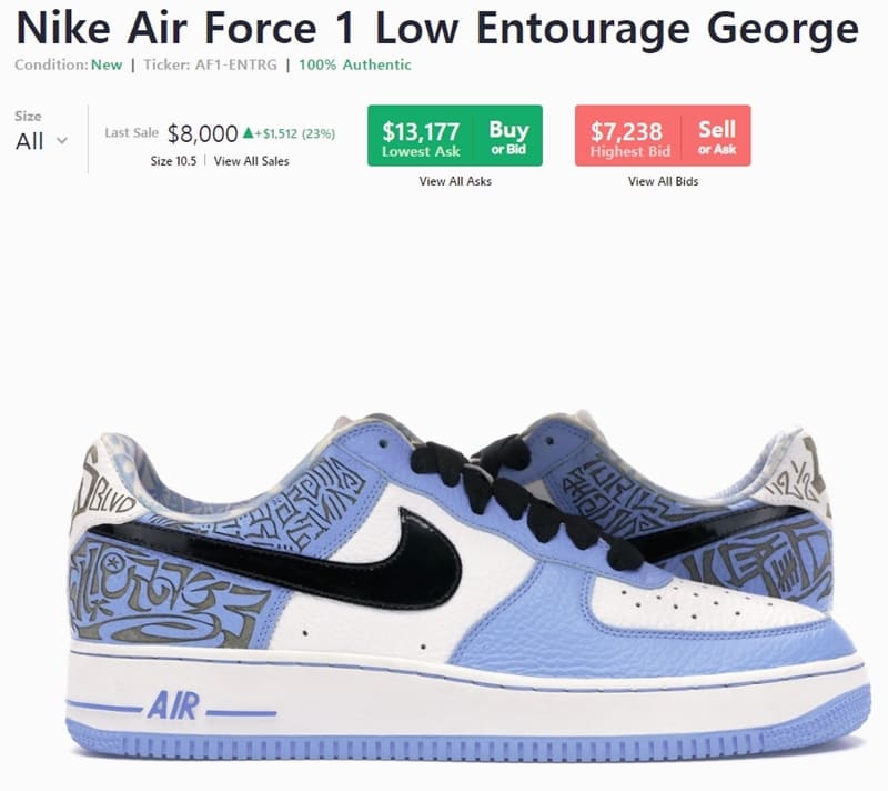리셀가가 가장 비싼 에어 포스 원 Nike Air Force 1 Low Entourage George