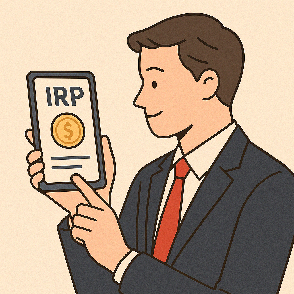스마트폰으로 IRP 퇴직연금 계좌를 확인하는 장면을 표현한 일러스트