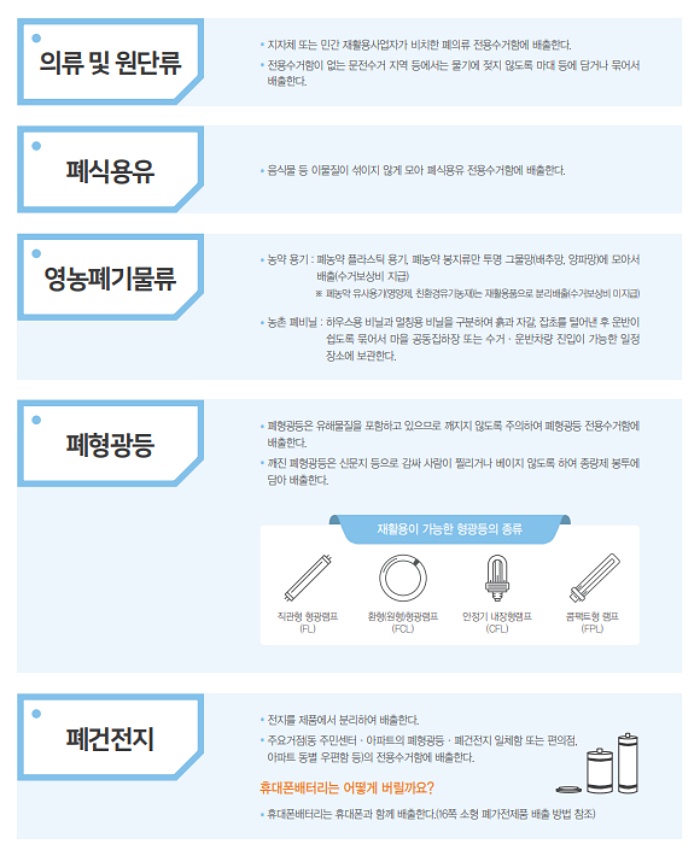 기타 재활용품들 분리수거 가이드라인