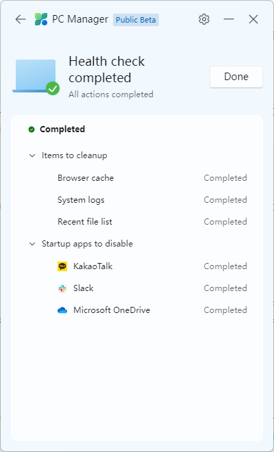 Microsoft PC Manager Health Check
