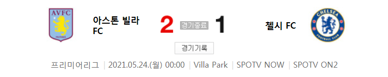  프리미어리그 / 2021년 5월 24일 경기 - 아스톤 빌라(2) VS 첼시(1) 축구 하이라이트