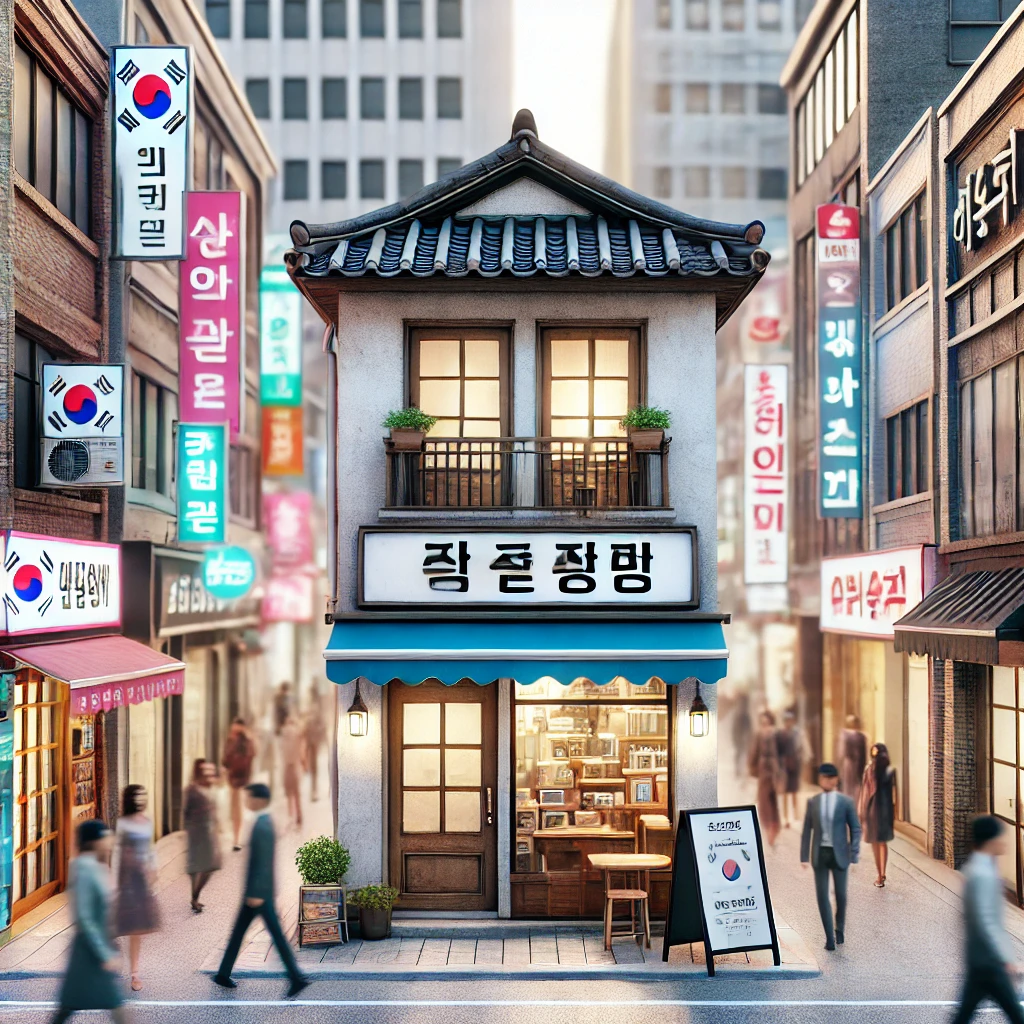 &quot;한국의 도시 거리에서 폐업한 가게(폐업 표시가 있는)와 영업 중인 가게가 나란히 위치한 상가 건물의 현실적인 일러스트. 배경에는 한글 간판과 전형적인 한국 건축 양식이 보이며, 상가 투자에서의 리스크와 가능성을 대비해 보여주는 이미지입니다.&quot;