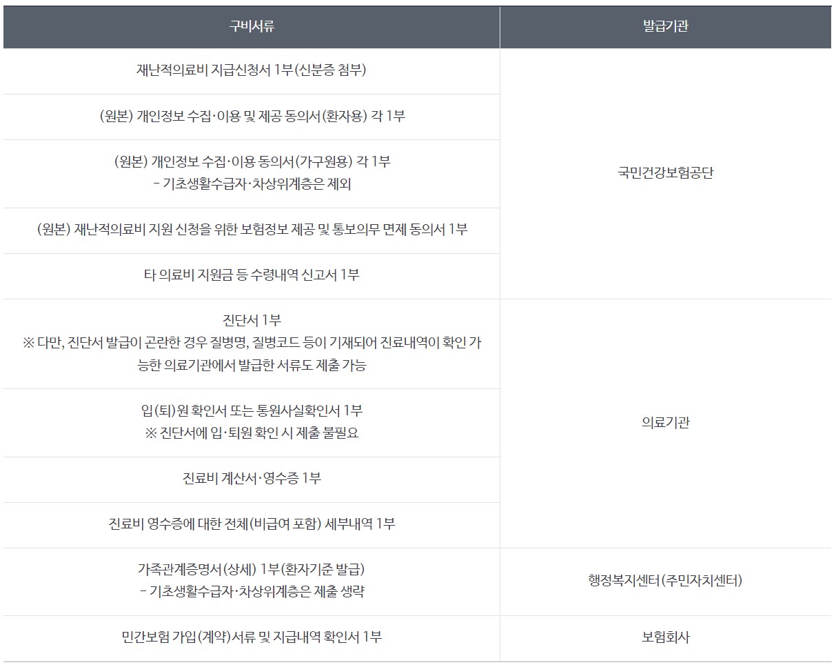 재난적의료비 구비서류