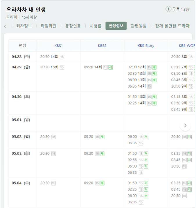 으라차차-내-인생-채널별-방송-편성표