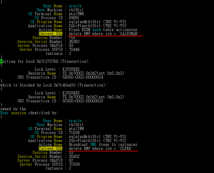 ora 00060 deadlock detected while waiting for resource