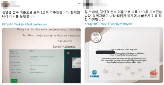  김연경 이름으로 터키에 기부되어지는 묘목들