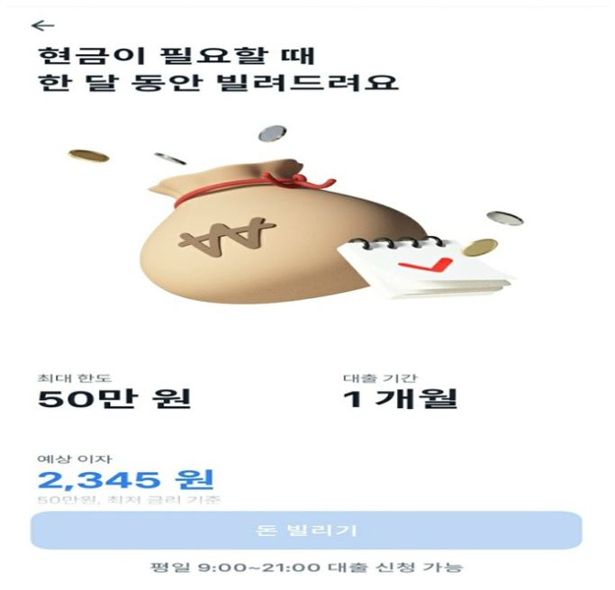 토스 비상금대출 승인화면