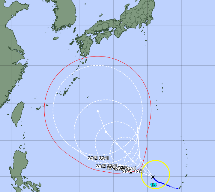 태풍-16호태풍-민들레-일본기상청-예상정보-9월24일