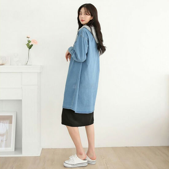 러블리감성 장미 후드 롱 청남방