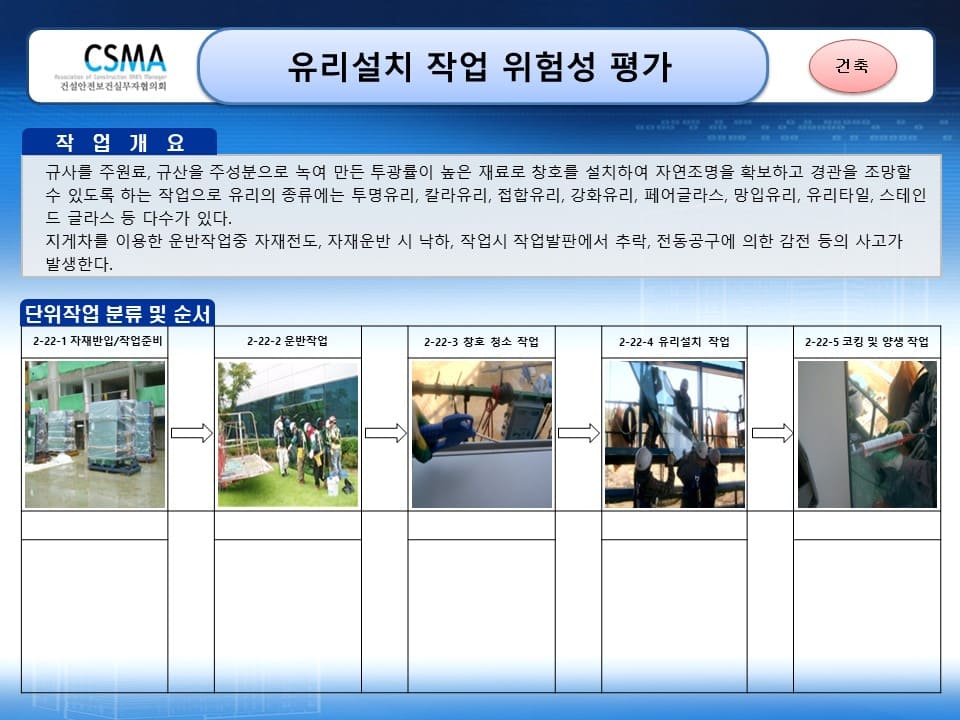  [건설공사 안전비법]_창호 유리설치 작업 위험성평가표 양식