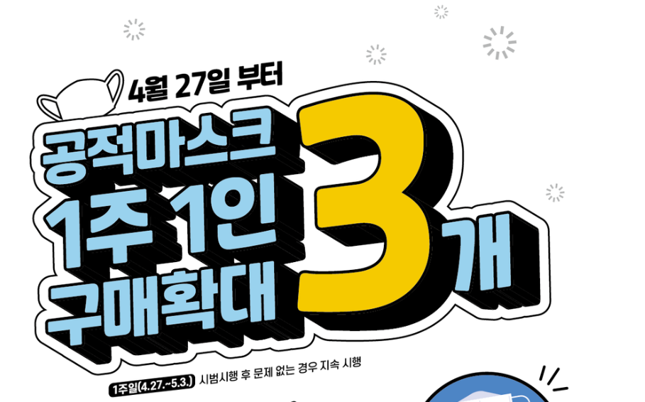  마스크 5부제 안녕~ / 이제부터 1인당 3매 살 수 있어요~