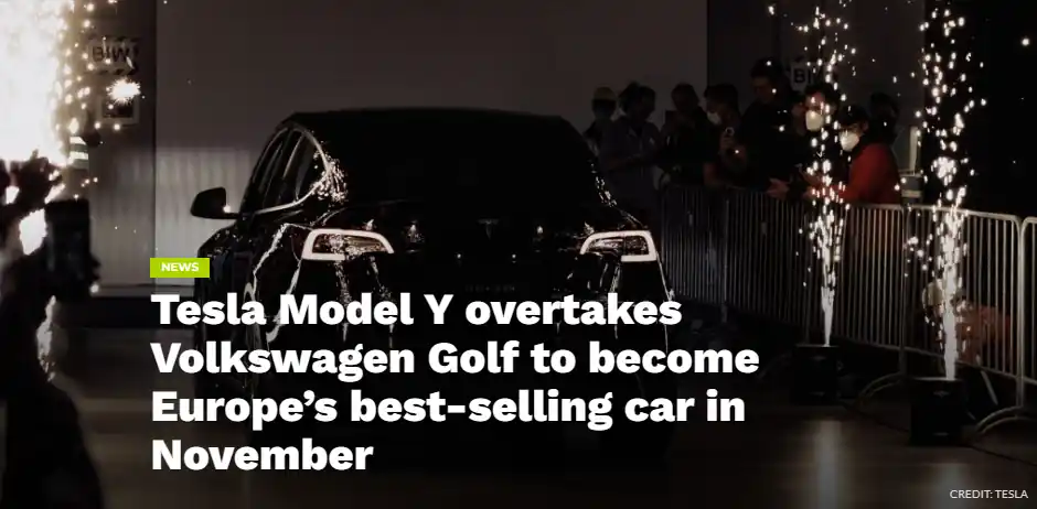 그림 4. 11월 유럽에서 가장 많이 팔린 차 모델 Y