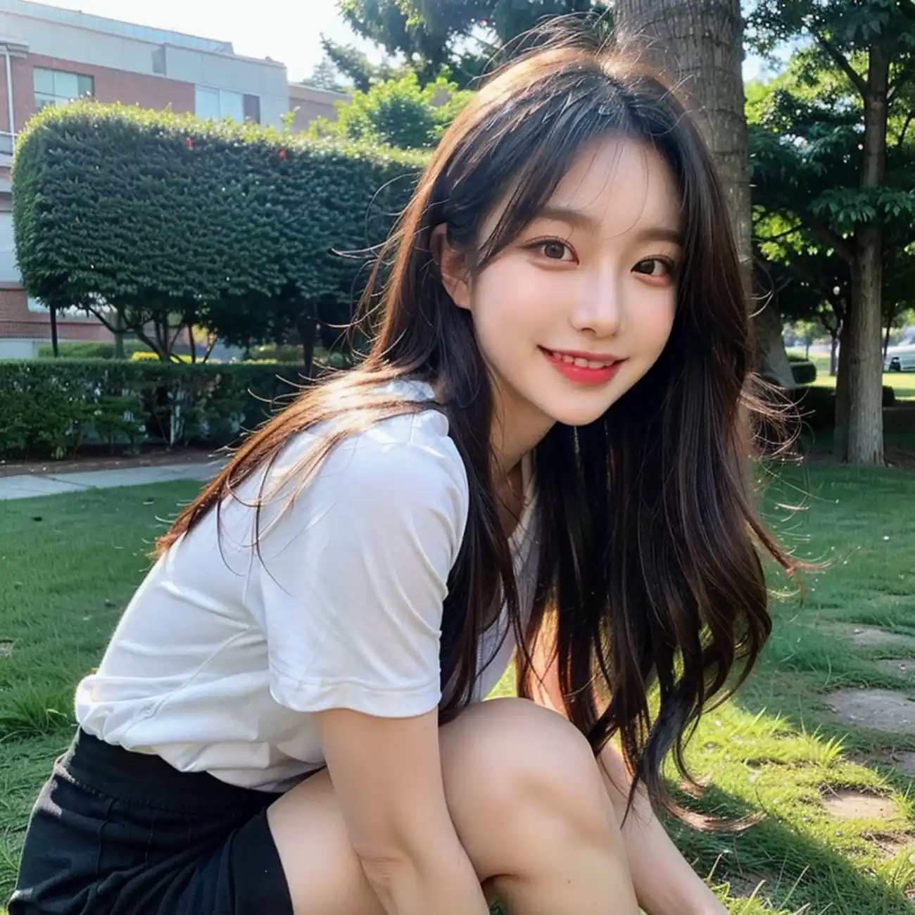 대학교-캠퍼스-잔디에-앉아있는-20대-여대생