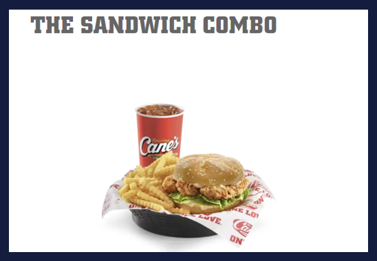 Raising Cane's의 Sandwich (출처 : Raising Cane's 홈페이지)