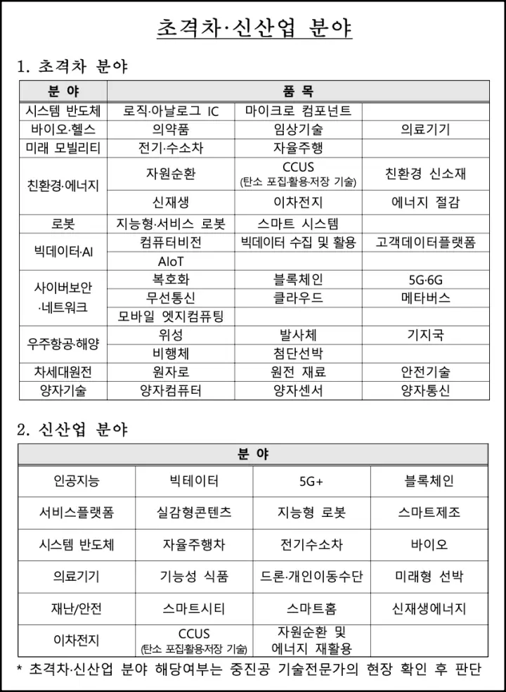 초격차 및 신산업 분야 상세설명