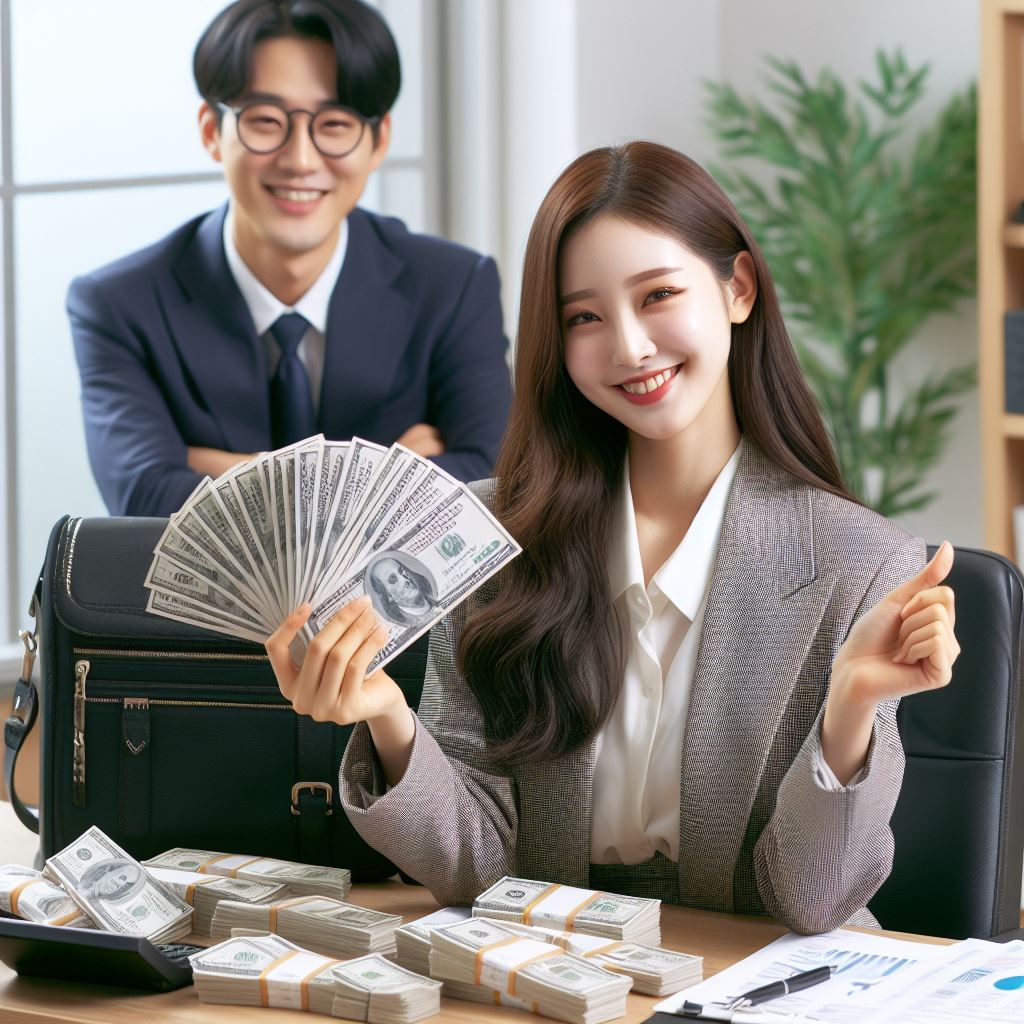 돈들고 앉아있는 여자모습
