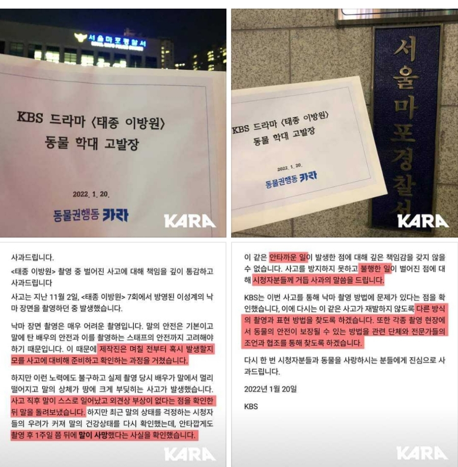 게시판 KBS 태종 이방원, 말 학대 논란, 카라 동물권행동 단체 고소장 14