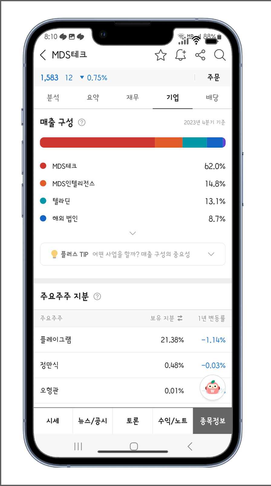 MDS테크 매출 구성