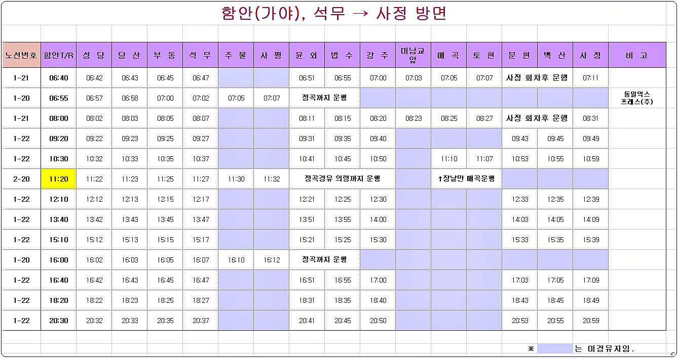 함안군 농어촌버스 시간표 3