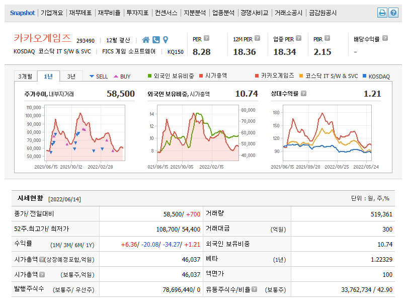  카카오의 게임전문 자회사 카카오게임즈 주가전망 및 차트분석