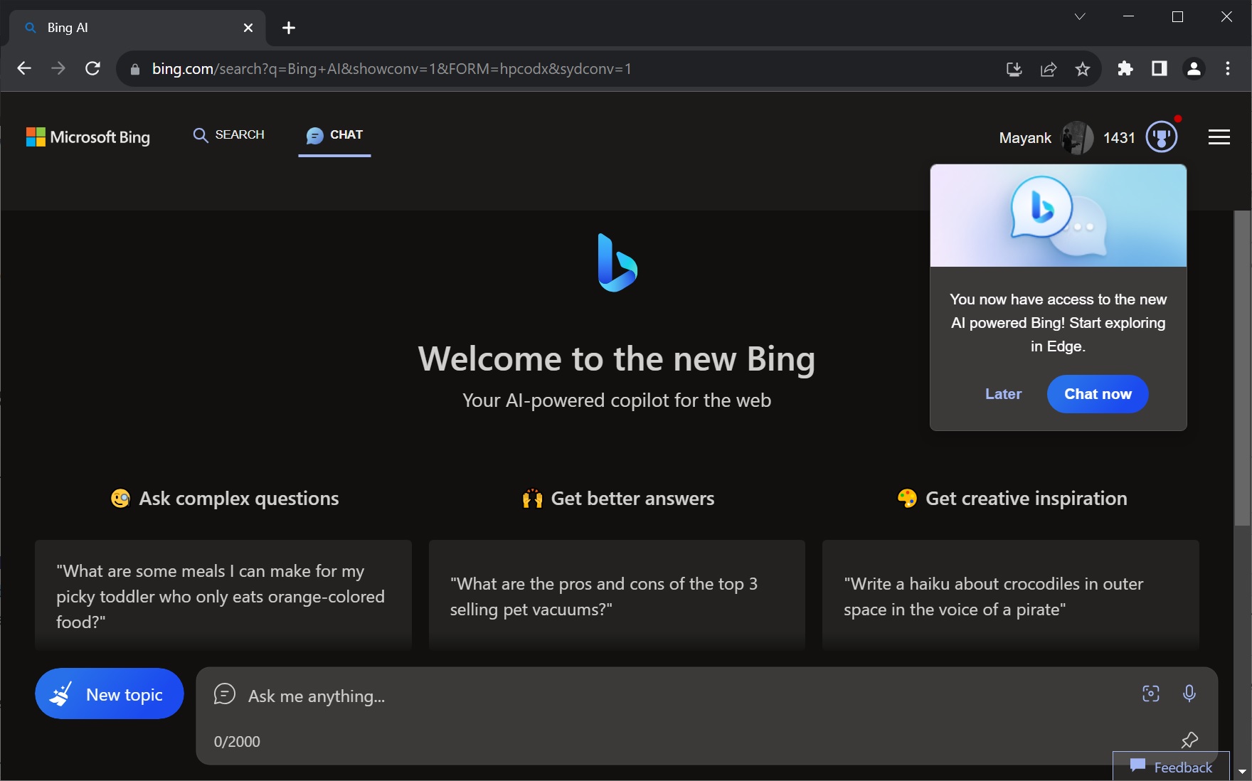 Windows 11 Bing AI가 어두운 모드로 Google Chrome용으로 출시되지만 제한 사항이 있습니다
