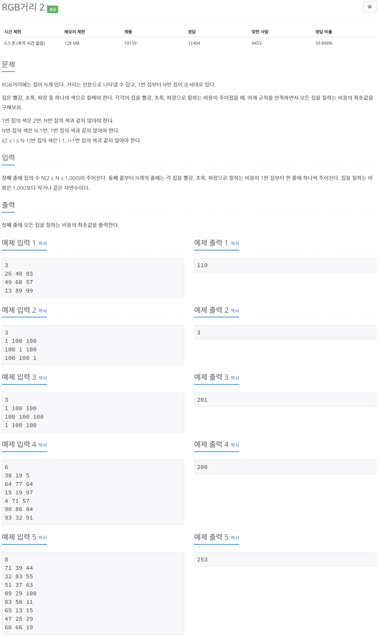 [알고리즘] 백준(BOJ) 17404번 RGB거리 2 JAVA