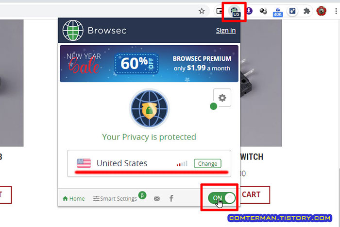 구글 크롬 Browsec VPN 사용