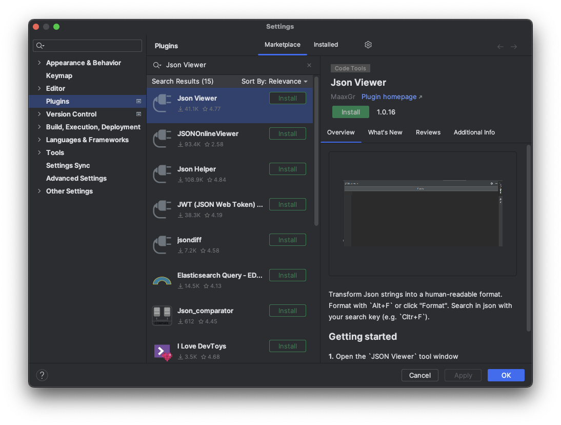 intellij json viewer 