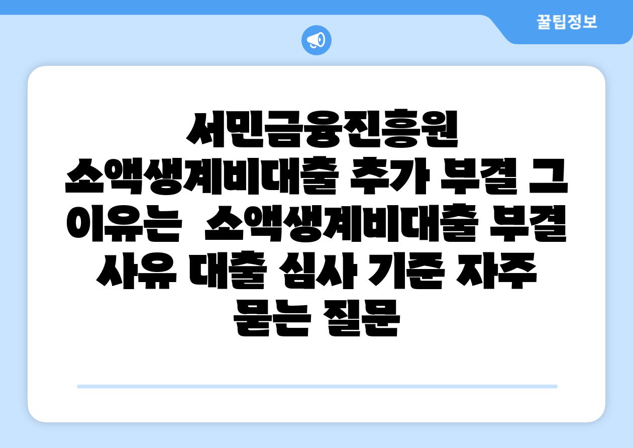 서민금융진흥원 소액생계비대출 추가 부결 그 이유는 소액생계비대출 부결 사유 대출 심사 기준 자주 묻는 질문
