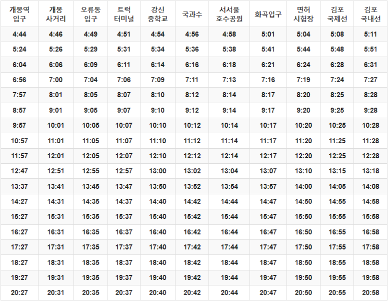 6014번 공항버스 시간표