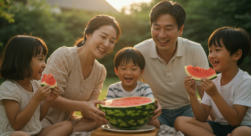 수박먹는 화목한 가족
