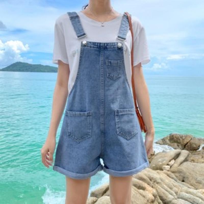 큐티 여름 데일리 데님 멜빵 반바지 오버롤