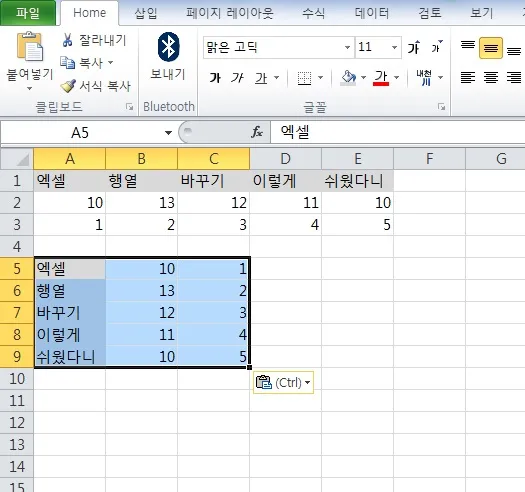 표 형식의 데이터도 행열바꾸기를 적용할 수 있다.