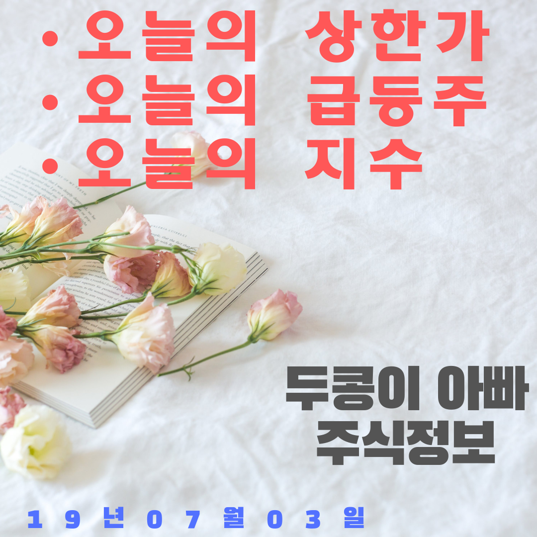  19년07월03일 오늘의 종목 상한가 및 급등주 ,지수분석