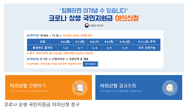  국민신문고 누리집서 국민지원금 이의신청 창구 운영(국민권익위원회)