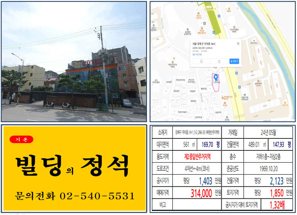 강북구 우이동 14-1,5-2,266-33번지 건물이 20204년 05월 매매 되었습니다.