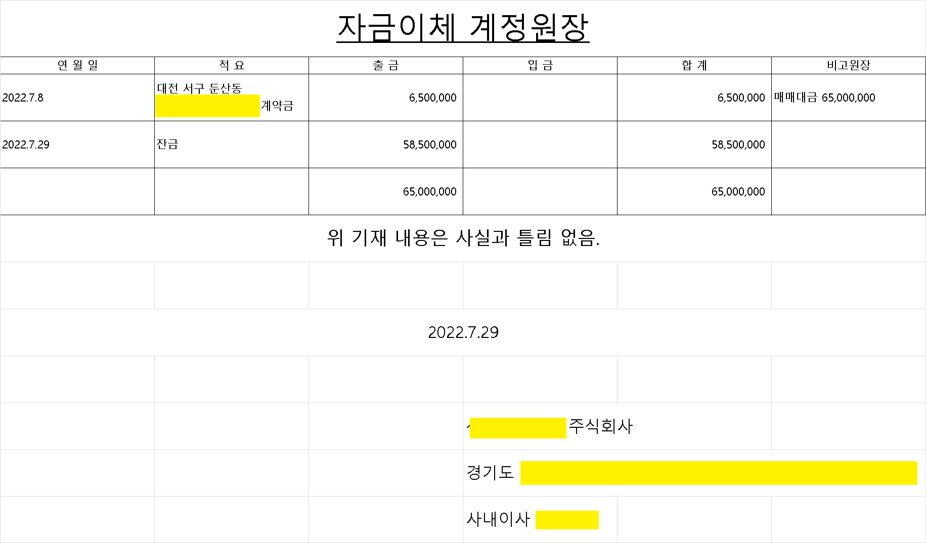 자금이체계정원장